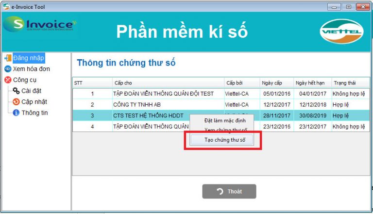 Hướng dẫn cập nhật chứng thư số trên hóa đơn điện tử Viettel
