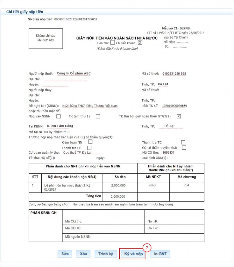 Cách lập giấy nộp tiền tại trang thuế điện tử